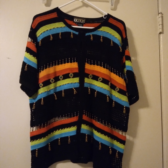 Vintage Berek Beaded Crochet Boho Aztec Cardigan, XL - Picture 11 of 16